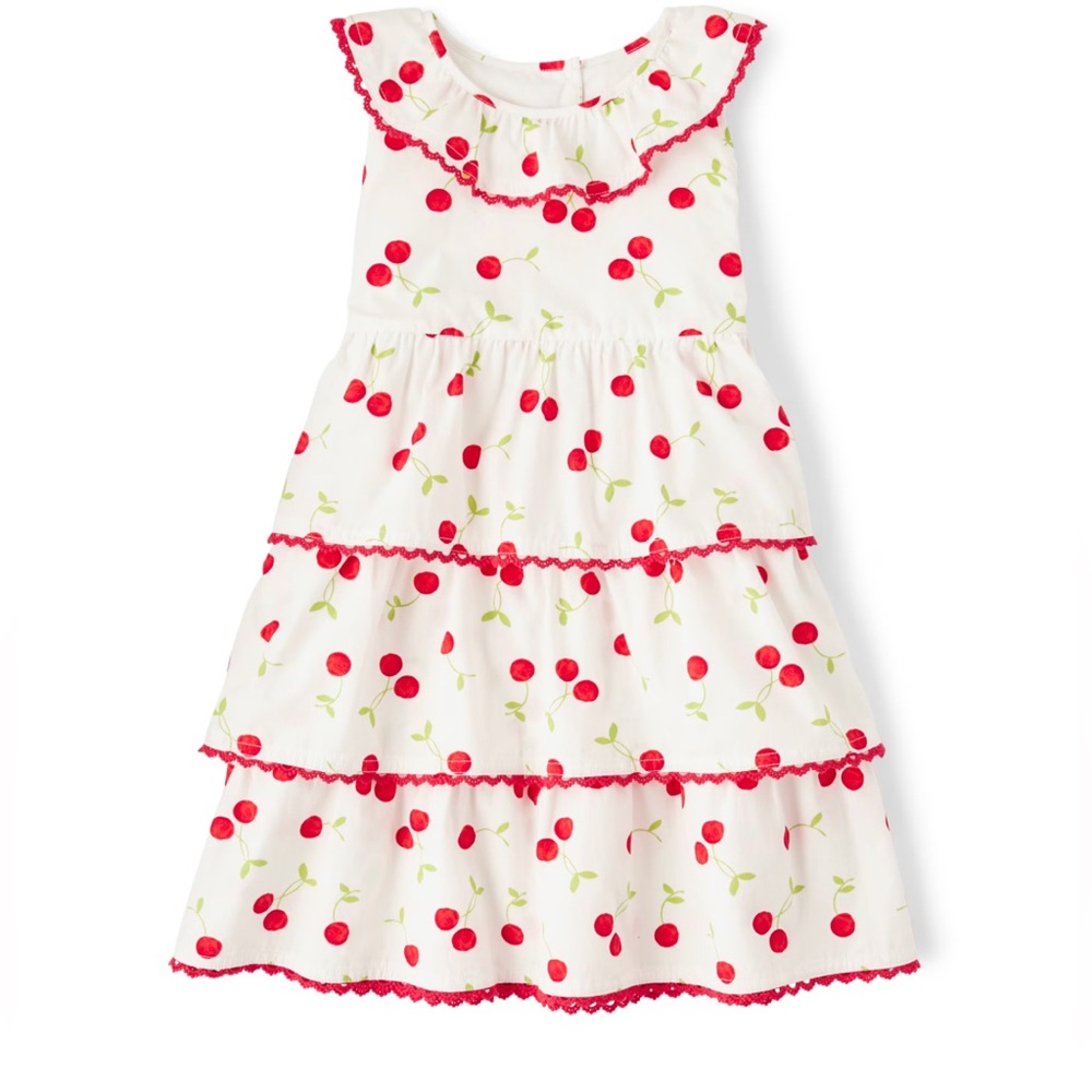 Gymboree Girls 🍒 Cherry Tiered Dress - Very Cherry - Picture 3 of 4
